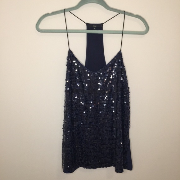 Tibi Tops - TIBI Ava Sequin Camisole Racerback Navy Tank